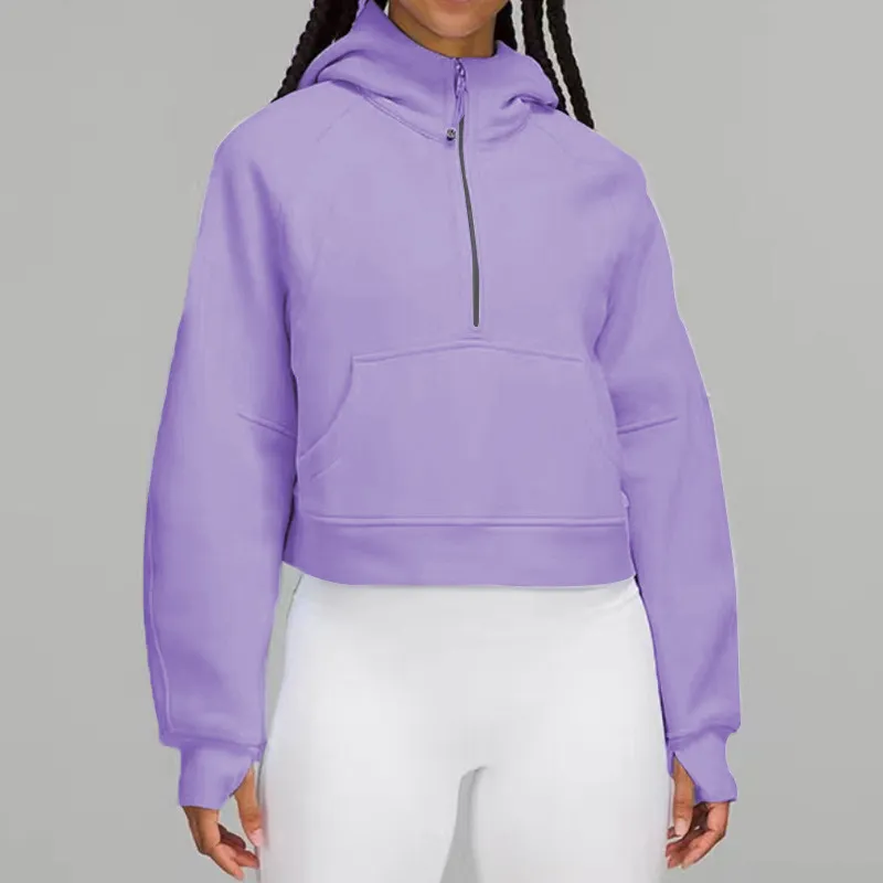 ملابس جديدة من النساء اليوغا مصفّنة نصف Zip Hoodie Jacket Sported Wooded Track Track Track Running مع جيوب في الهواء الطلق ثقوب الإبهام