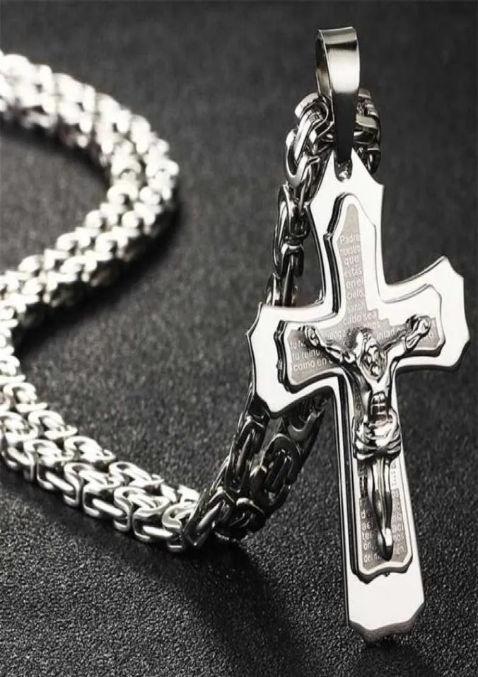 Bijbel Zilver Kleur Jesus Cross Rvs Hangers Kettingen Byzantijnse Lange Ketting Ketting voor Mannen Sieraden colar collier 22018575390