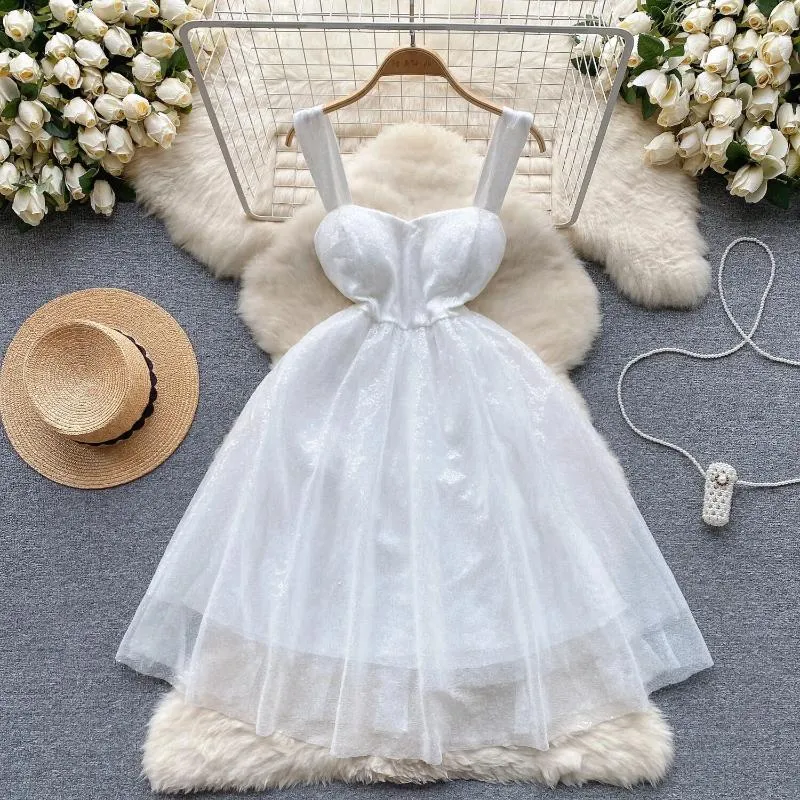 Casual Dresses Foamlina Women Elegant Summer White Sequins Mini Dress Sexig Spaghetti Strap ärmlös Backless Slim A Line Mesh Party