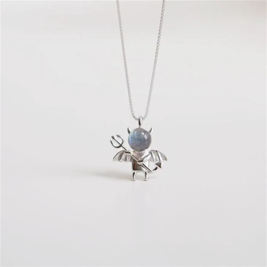 Moonstone Sweet mignon petit diable pendentif collier 925 Sterling Silver Cliticule chaîne femelle bijoux 212l