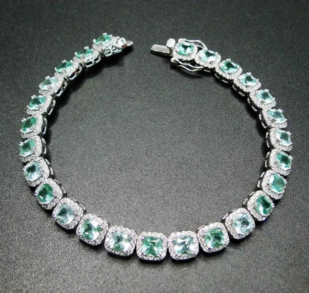 100 925 Sterling Srebrna bransoletka Tanzanit Green Spinel 5 mm Stone Kamienna Bransoletka na prezent 2105244340476