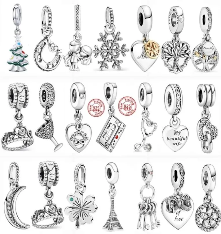 925 Sterling Silver Dangle Charm Moon Tree Snowflake Crown Cup Bead Fit Charms Armband DIY smycken Tillbehör3402889