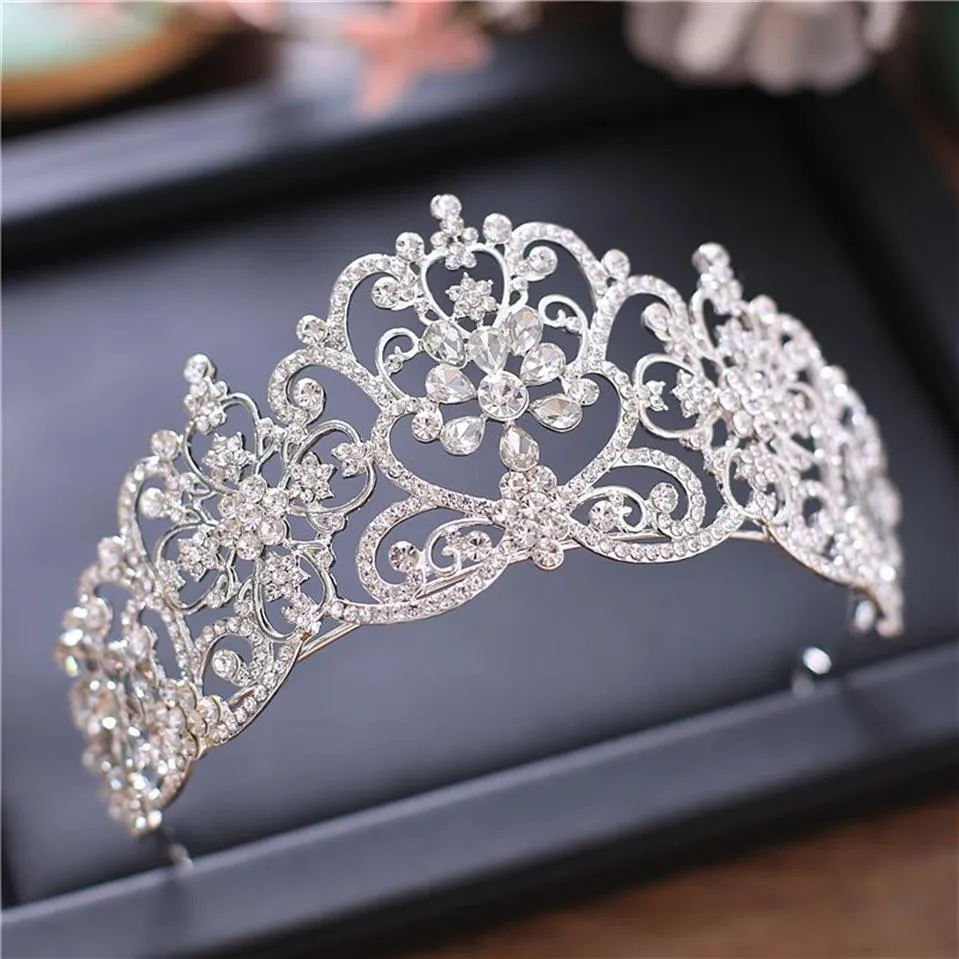 Silver strass bröllop kronor prinsessan drottning bröllop tiaras kungliga brud kronor bröllop pekband brud hårtillbehör rose g260a