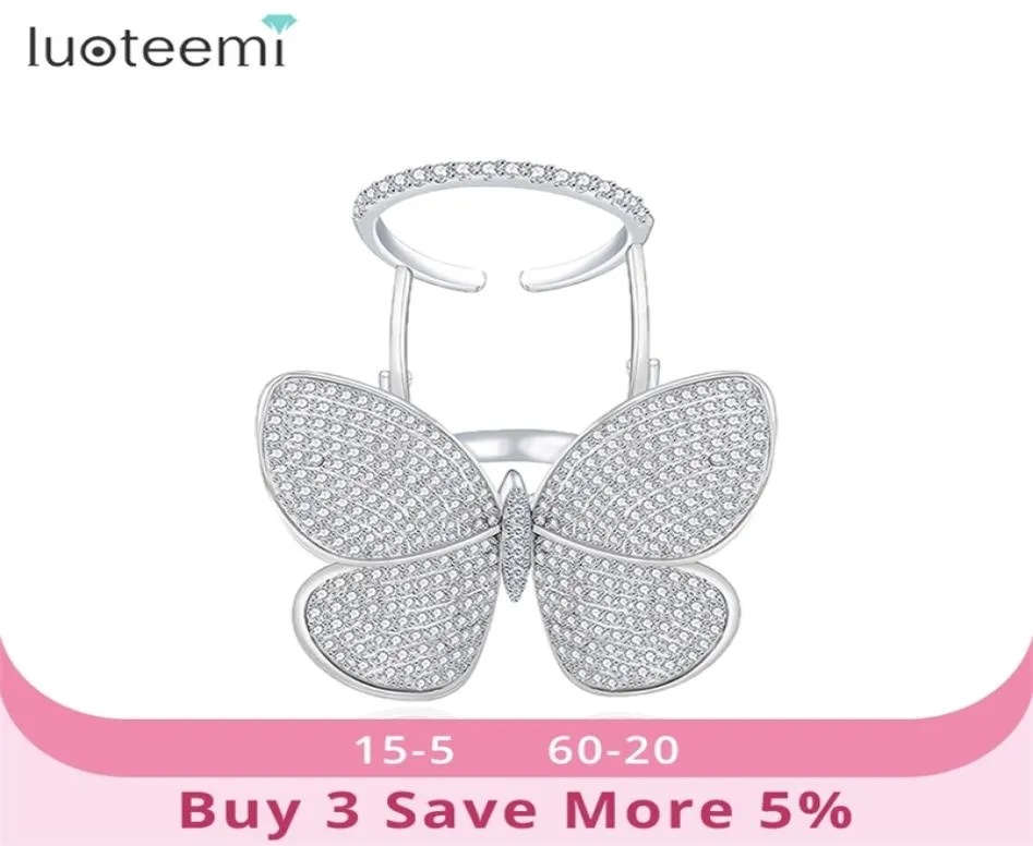 Luoteemi高品質のファッショナブルなユニークな調整可能リングマイクロパベードシャイニングCZ Movable Butterfly Shape Jewelry for Partyギフト2106742957
