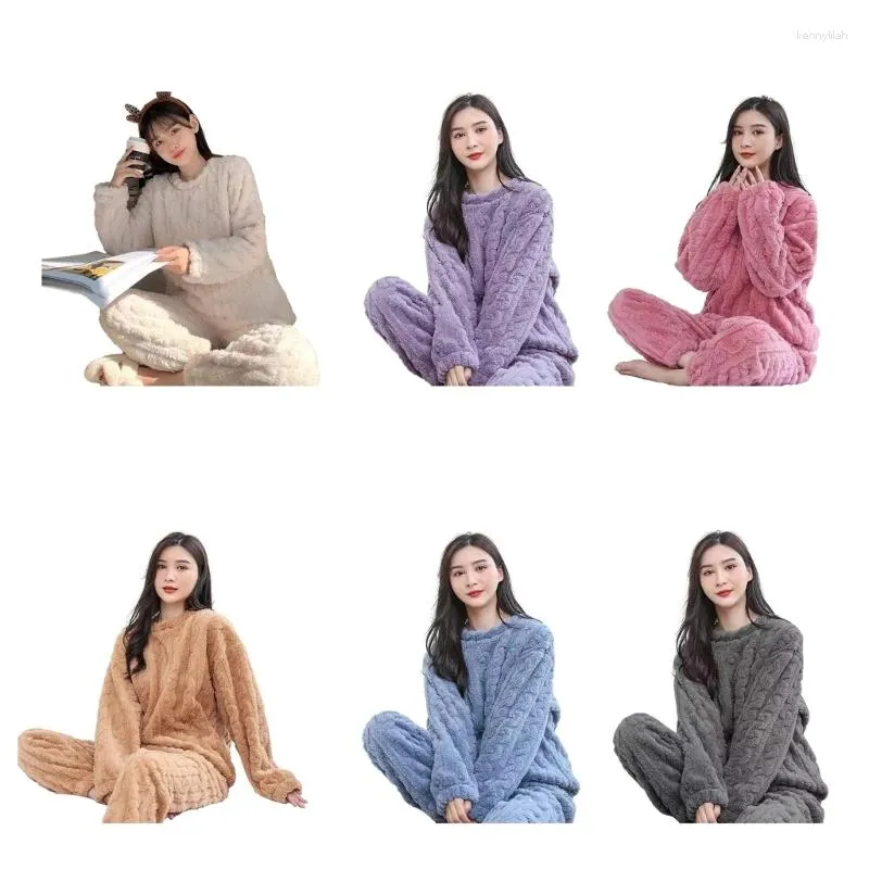 Abbigliamento per il sonno femminile Donne Warm pile Loungewear comodo pigiama set manica lunga c63f