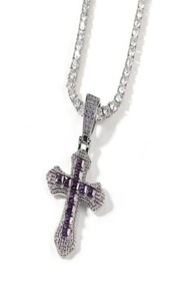 14K Gold Plated Colorful Zircon Cross Pendant Necklace Big Size Soild Real Iced Diamond Hip Hop Jewelry for Men Women gifts3020613