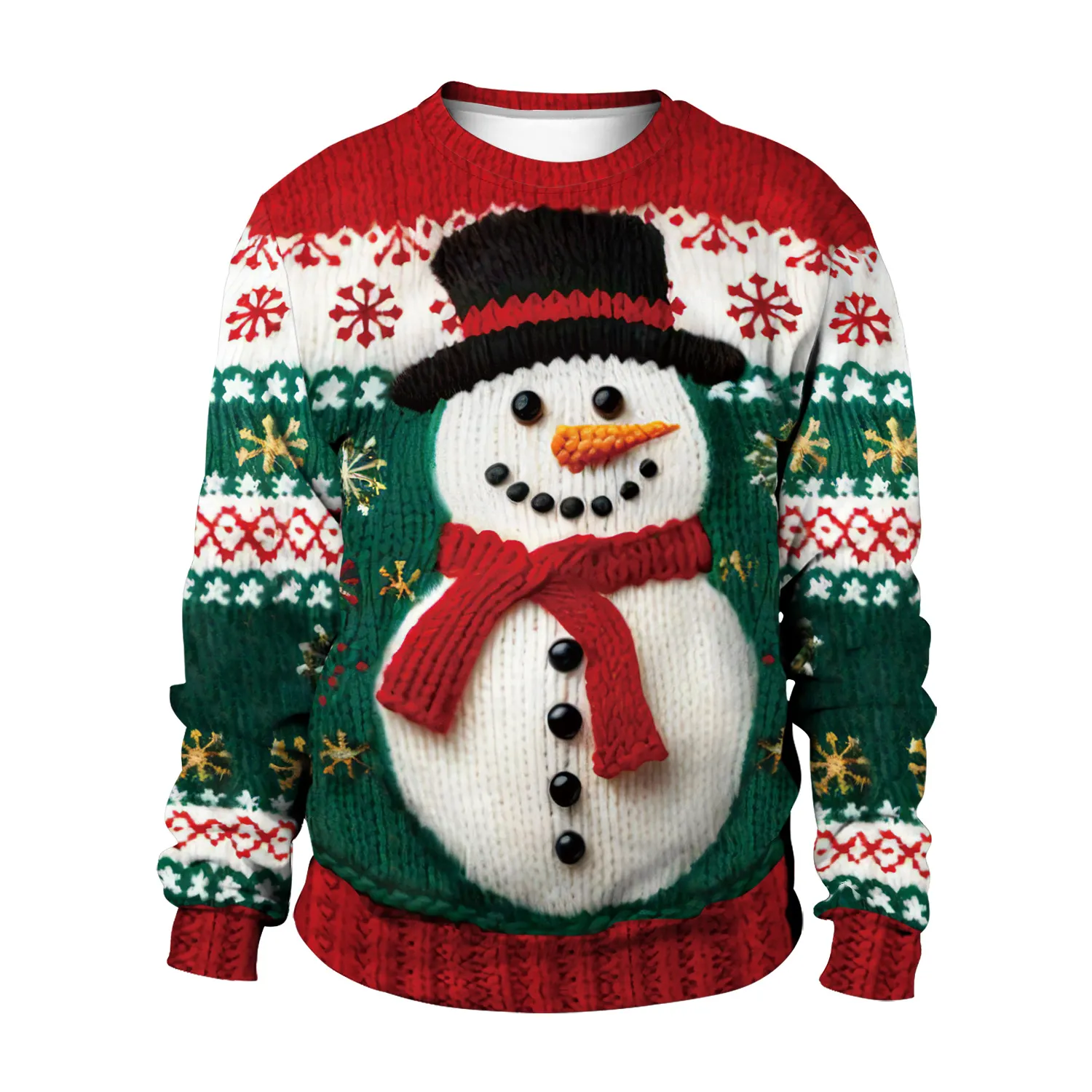 Vêtements de noël transfrontaliers, nouveau bonhomme de neige, arbre de noël, pull à motif, impression numérique 3D, pull à col rond