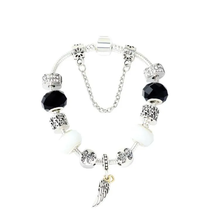 Bracelet à brins ailes d'ange perlé, bricolage, grand trou, glaçage noir et blanc, bijoux 1647070