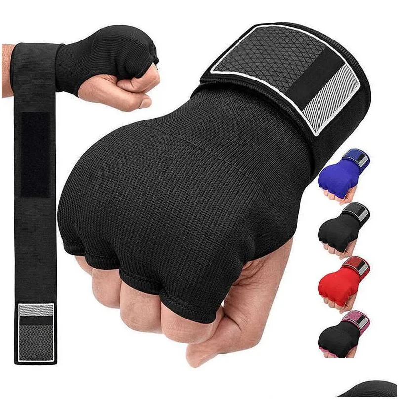 Beschermende uitrusting Bokshandschoenen Binnenhandschoenen Halve vingergelhandschoen voor Muay Thai Mma Kickboksen Vechtsporten Ponsen Snelheidstas Trein Dh5Mv