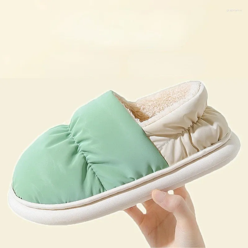 Slippers Autumn e Winter Cotton Women Home Indoor Down Bread Anti-Slip Men e casal quente