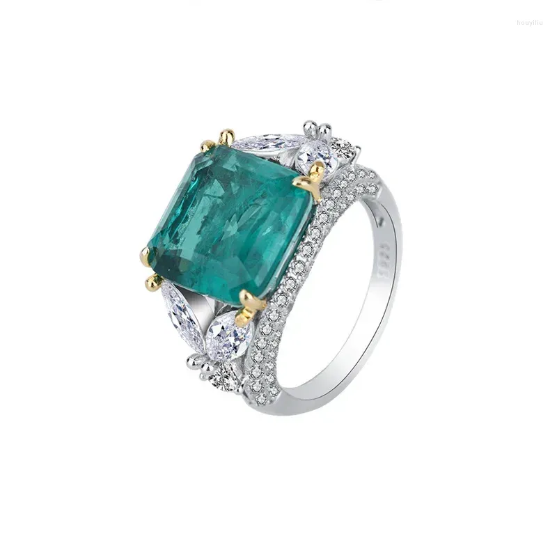 Clusterringe Spring Qiaoer 925 Sterling Silber Emerald Edelsteintemperament Ladies Verlobungsringzentrum Stein 12 12 mm Eherungsbänder