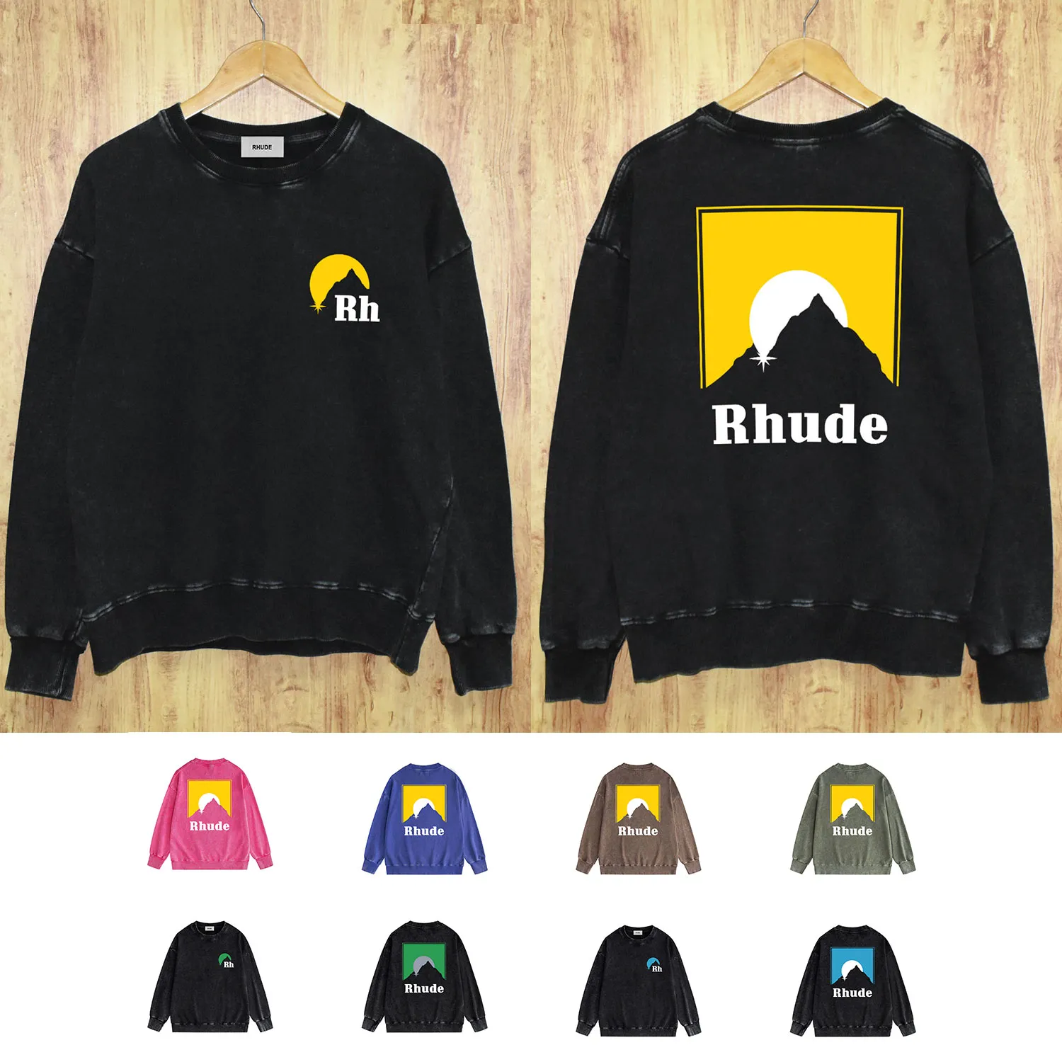 Rhude 카우보이 인쇄 풀오버 스웨터 스웨터 블랙 남성 힙합 점퍼 캐주얼 재킷 크기 S-XXL