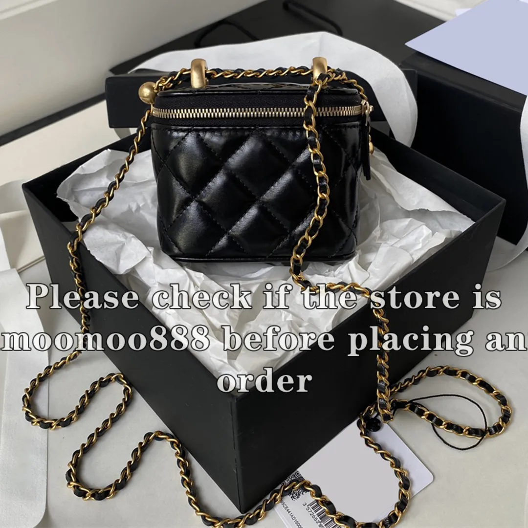 12a nuovissimo Designer di qualità a specchio Mini vanity Case borse da donna Luxurys borse in pelle vera in pelle trapunta nera Crossbody Crossbody Doppio Sfalla a sfera a sfera double Gold Box Borsa