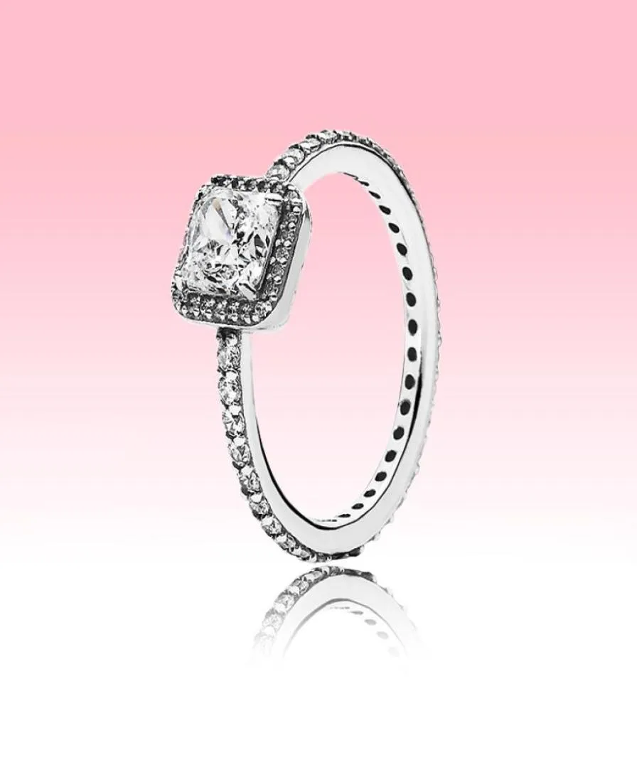 Square Sparkle Halo Ring Women Girls Wedding Jewelry For 925 Sterling Silver Engagement Presentringar med original detaljhandelsbox Set9815231