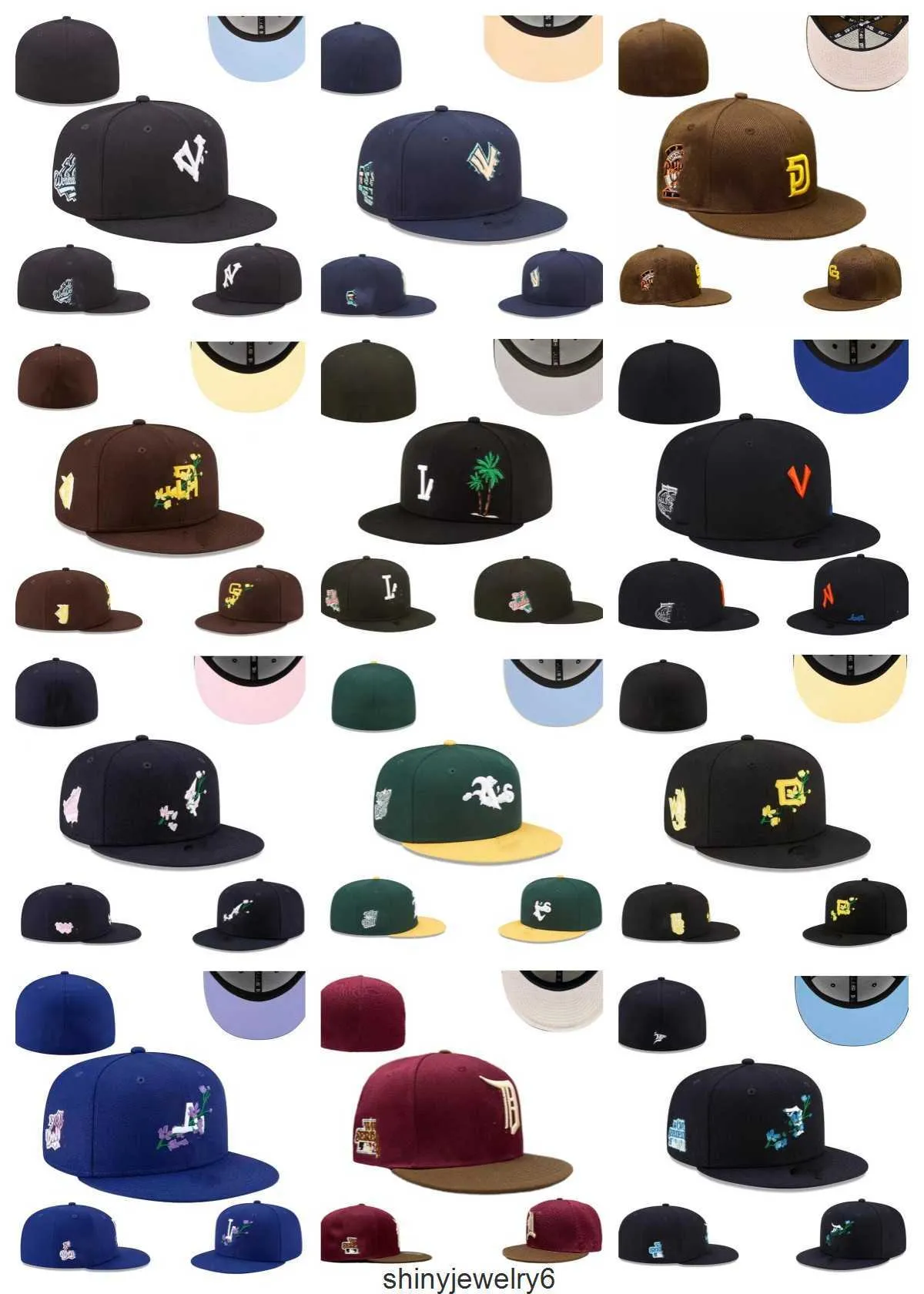 Gömme şapkalar tasarımcı boyutu en yeni renkler beyzbol düz kapakları kahverengi siyah renkli mektup nakış Chicago Tüm takımlar spor dünya yamalı tam kapalı dikişli şapkalar