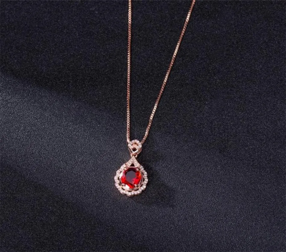 Véritable véritable 14 K pendentif en or Rose collier rubis naturel bijoux diapositive Joyeria Fina Para Mujer pierres précieuses 14 K Collares colliers 215425922