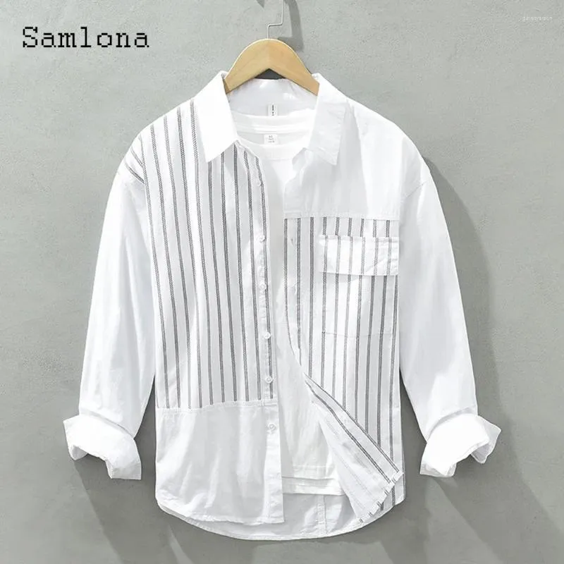 Men's Casual Shirts Korean Fashion Blouse Men Vintage Striped Streetwear 2023 Single Breasted Tops Pocket Shirt Blusas Hommes