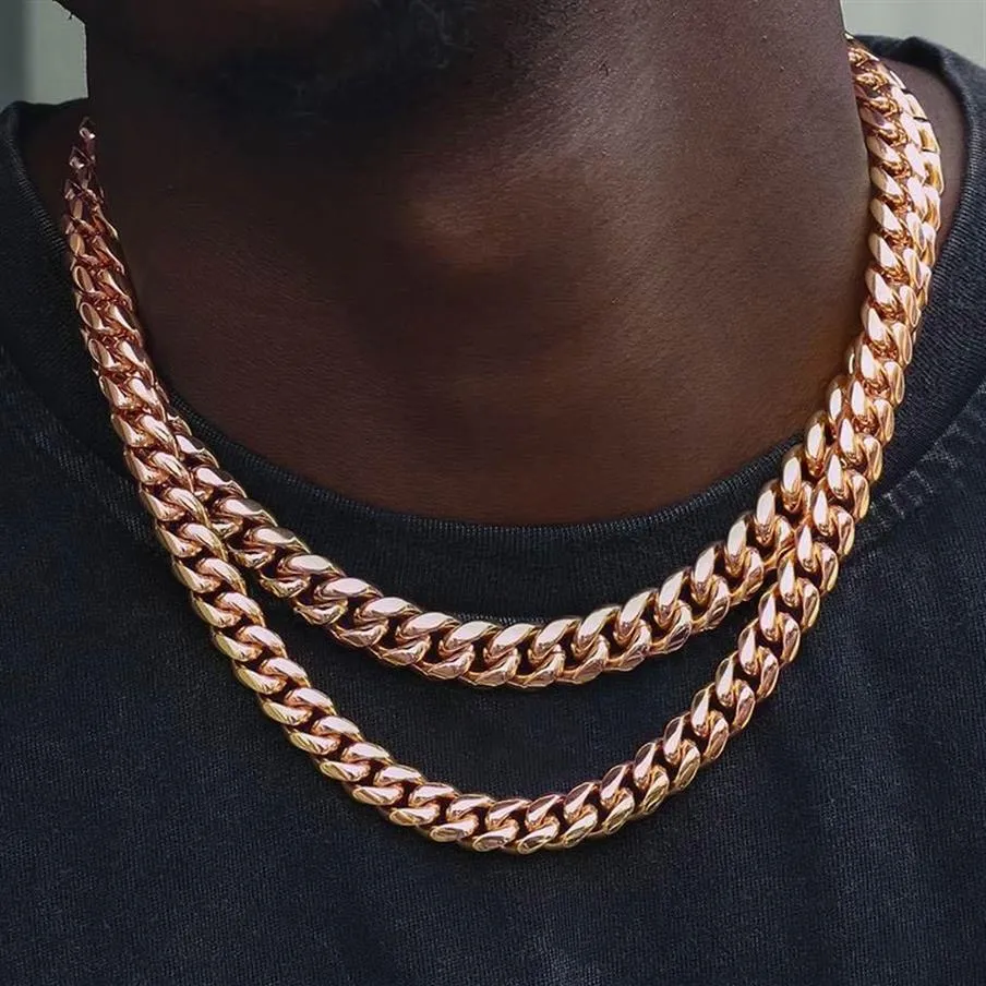 Łańcuchy Hip Hop Miami Cuban Link Naszyjniki dla mężczyzn 8 mm Rose Gold 316L Titanum Steel Choker Modna biżuteria 318T