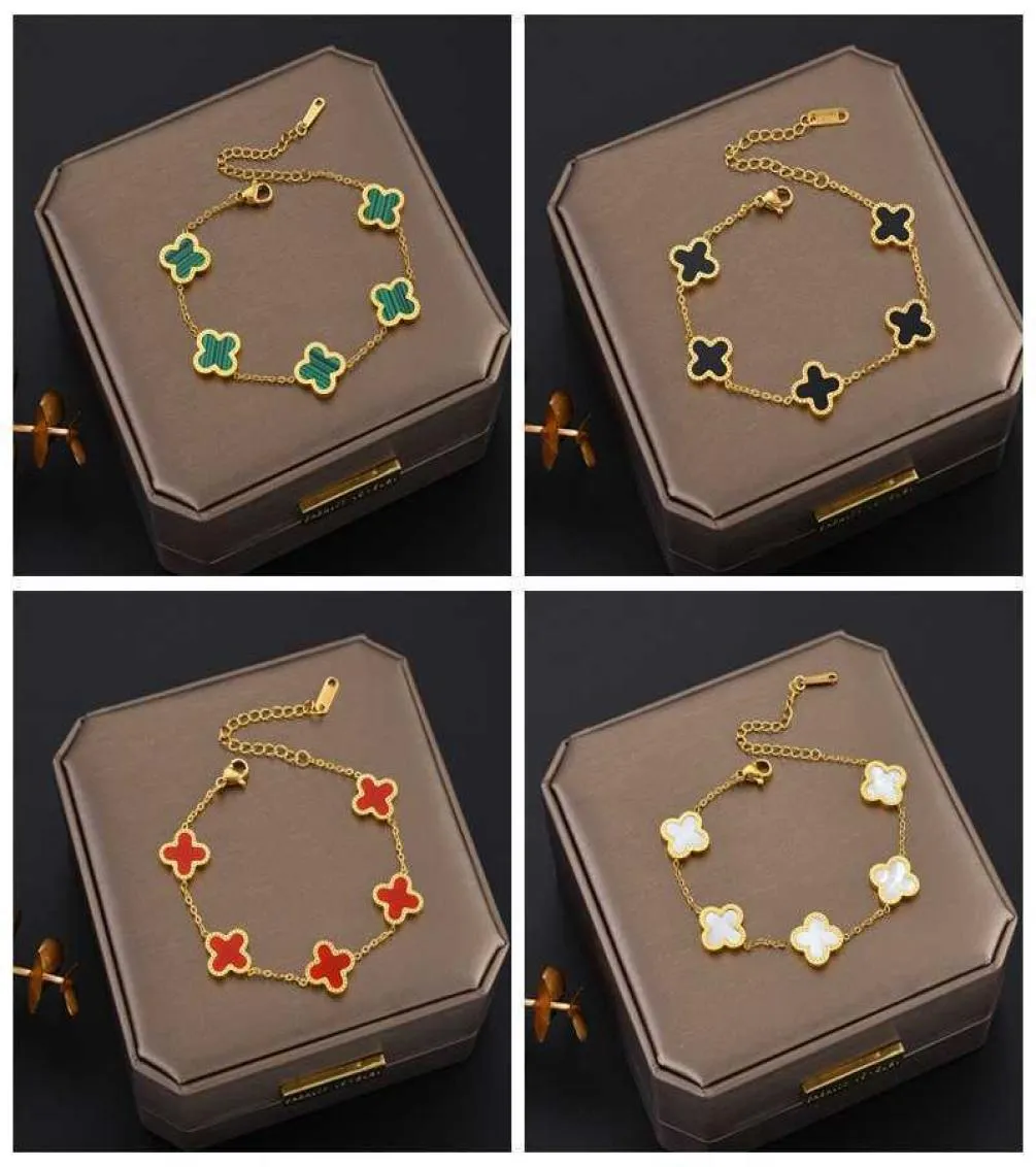 Bracelets de charme Design classique Bracelet à breloques trèfle coloré en or 18 carats bijoux en acier inoxydable pour les femmes cadeau 8530535