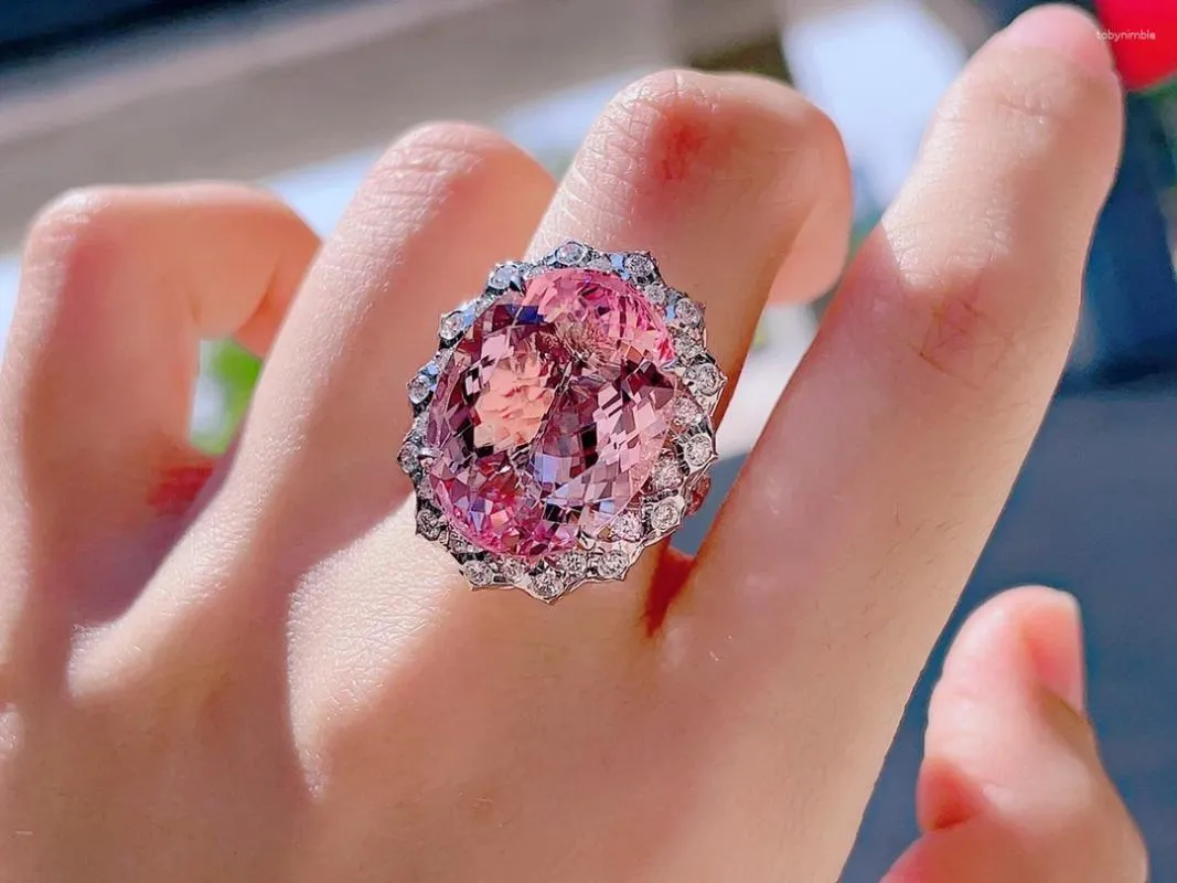 Küme halkaları hjy ince mücevher 18k altın doğal pembe beril heliodor morganite 13.6ct taşlar için mücevherler kadınlar