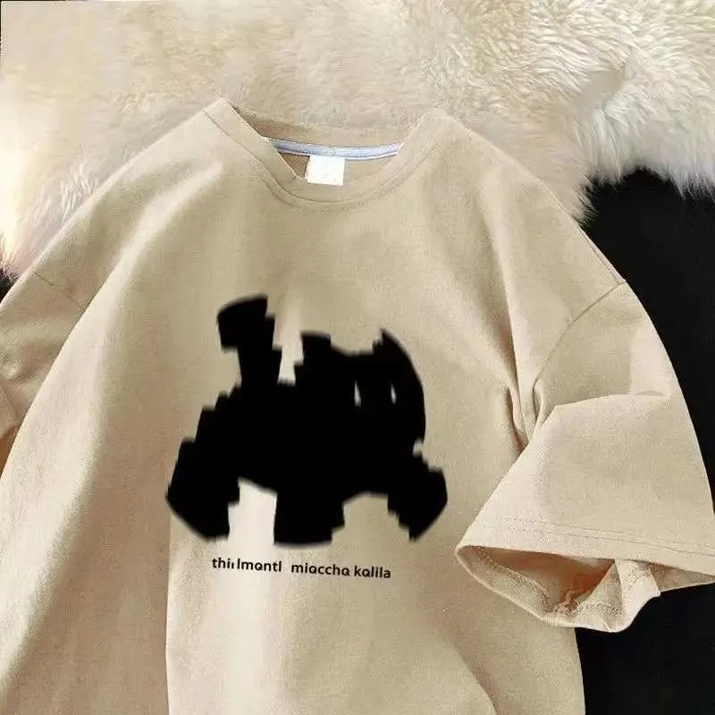 T-shirt damski amerykański retro kota nadruk Pure Cotton Short Sled T-shirt dla mężczyzn i kobiet luźne i wszechstronne letnie para pół sanków TOPL231225