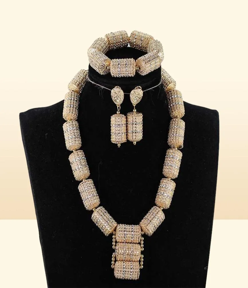 Kolczyki Naszyjnik 2021 Zestawy biżuterii Dubai Gold Biżuteria Moda Bridal Prezent Nigerian Wedding African Prezenty Zestaw Chunky Pendant QW119419904658049741