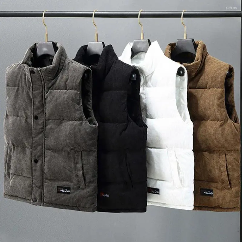 Men's Vests Men Sleeveless Jacket Thickened Padded Stand Collar Vest Coat For Fall Winter Windproof Warm Waistcoat
