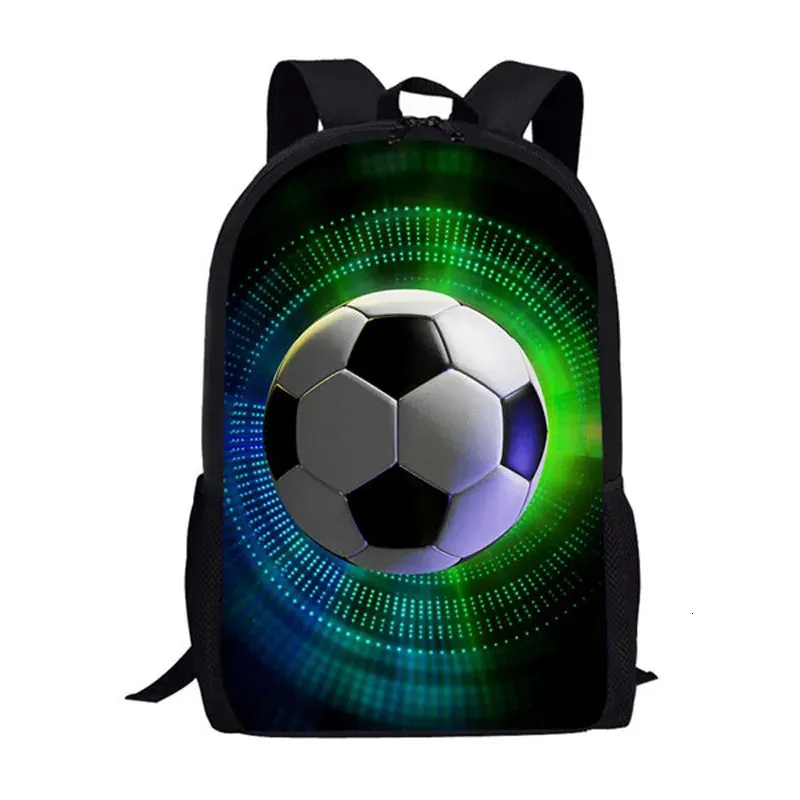 Futebol de futebol 3D Bolsas de livros para crianças de futebol de futebol Backpack de 16 polegadas para meninos adolescentes Meninas do jardim de infância Children 231222