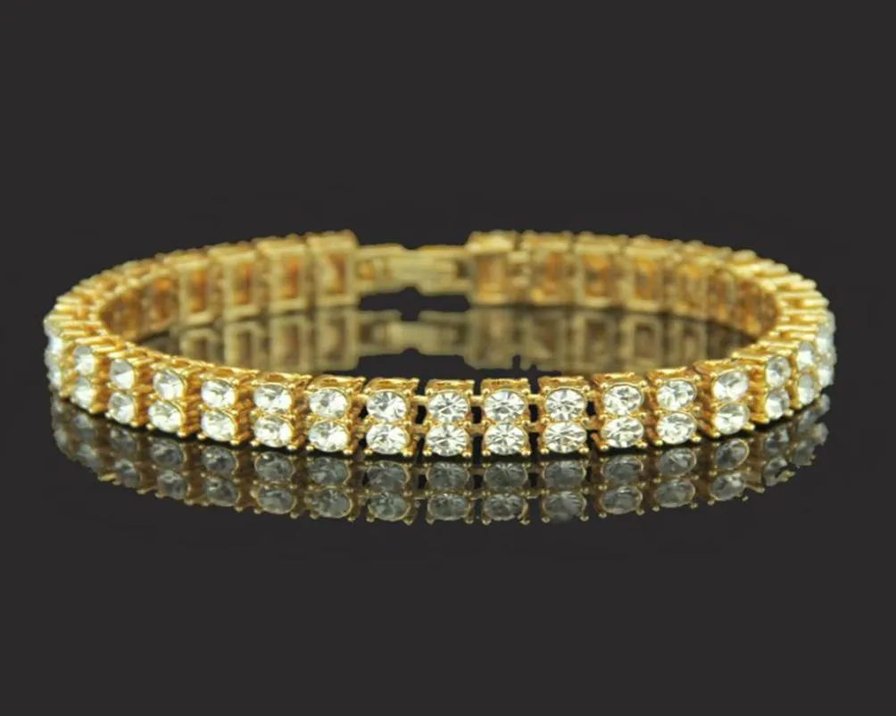 High Quality Hip Hop Men Jewelry 18k Gold Plated Iced Out Bling Crystal Bracelet Black Mens Diamond Bangle Bracelet4342007