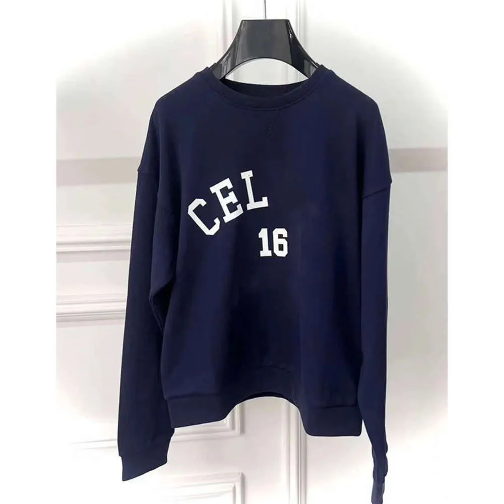 CE Navy Blue Cracked Letter Printed Hoodie 23 Autumn/Winter New Thin Velvet Round Neck Pullover Casual Top XY3974