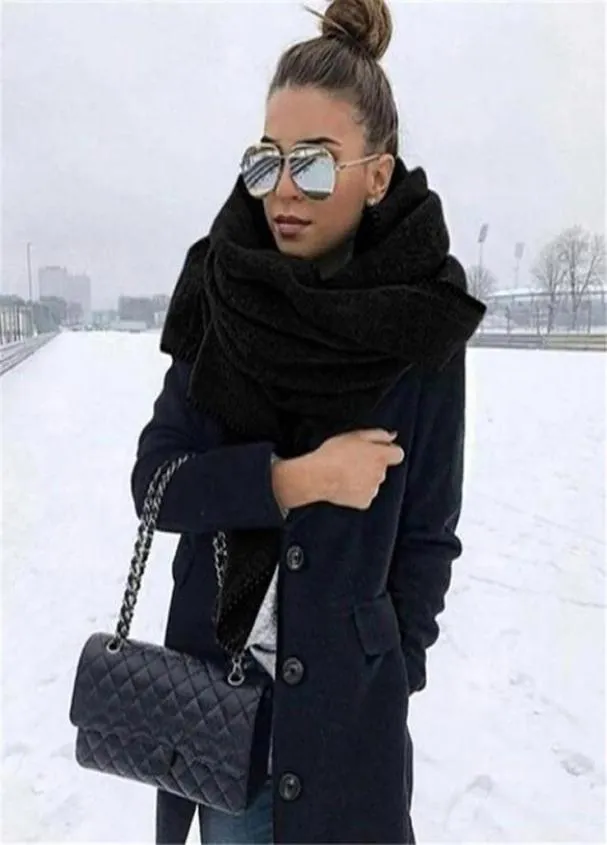 Scarves Fashion Winter Thick Warm Big Scarf Shawl Women Wraps Vintage Polar Fleece Windproof Solid Color Wild 176cm5889819