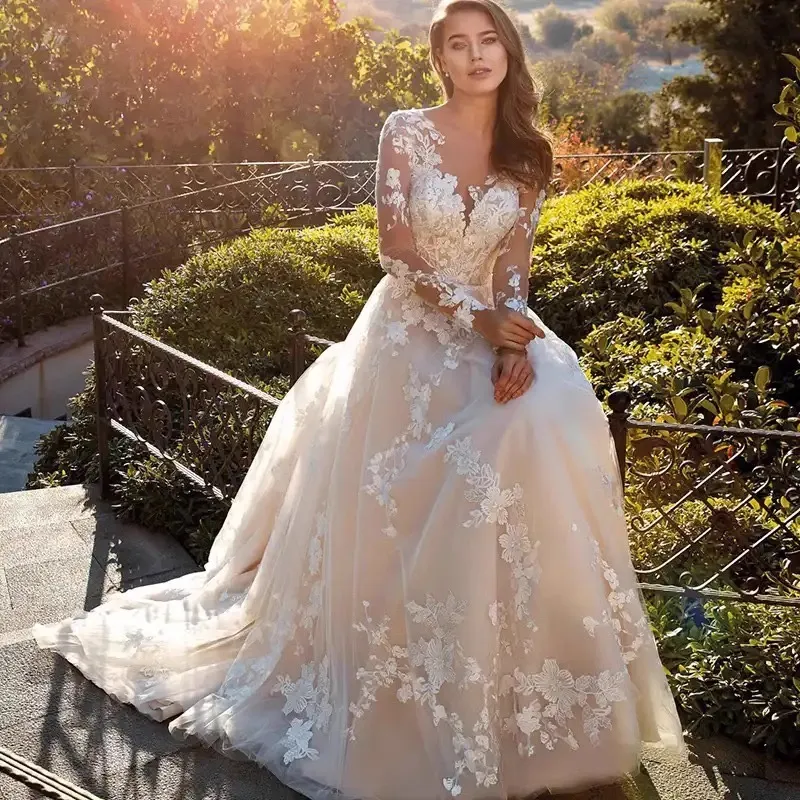 Exquisite 2024 Wedding Dresses Haute Couture Sleeves Sweep Train Floral Lace Plus Size Arabic Bridal Gowns