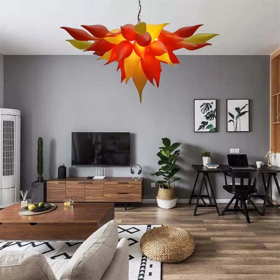 Modern Chandelier LED Lights Source Mouth Blown Glass Pendant Lighting Fixtures Sunset Orange Yellow Hanging Lamp Home indoor Ligh2505