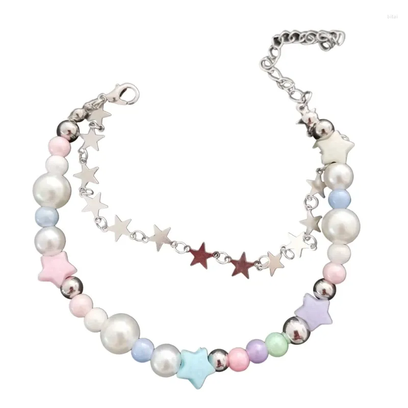 Link Bracelets Multicolor Rainbow Star Bangle Double Layer Bracelet Stackable Wrist Accessories