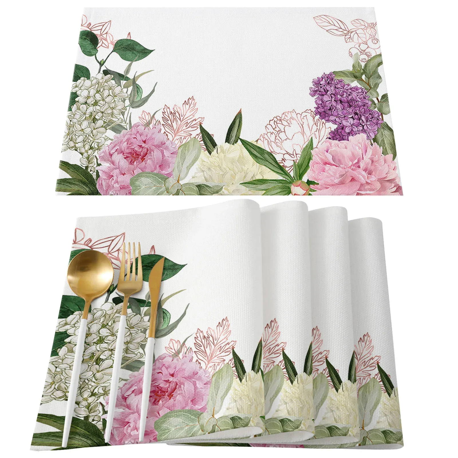 Peonies roses fleur blanc mat de mariage de mariage fête des vacances de salle à manger accessoires de cuisine napkin 231225