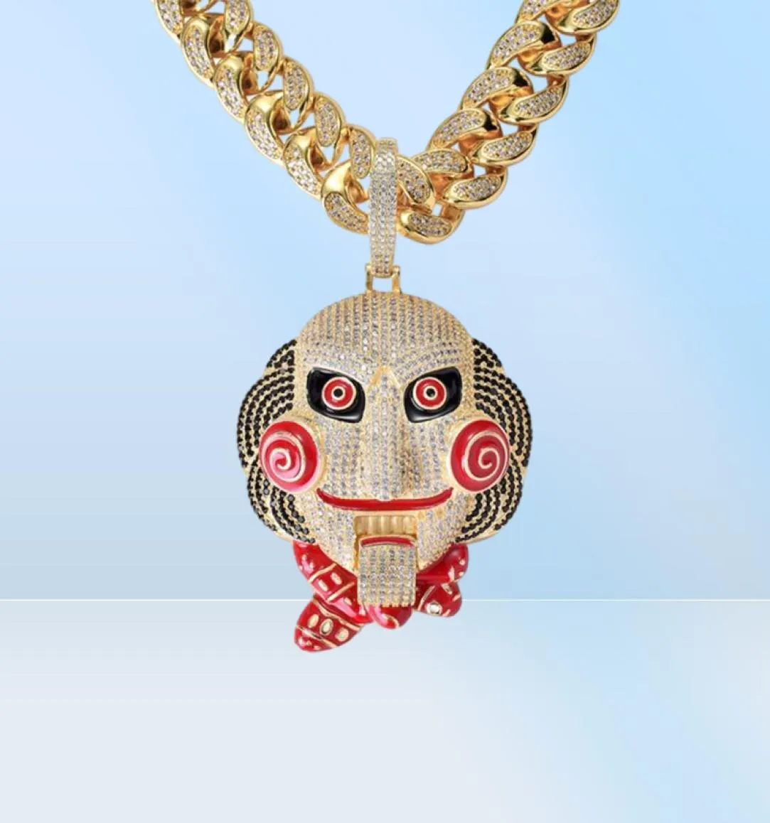 Удолосый большой размер 6ix9ine Mask Coull Cool Collecle Rooth можно перемещать золотой серебряный серебряный микрооплачиваемый циркон мужские ювелирные изделия5215501