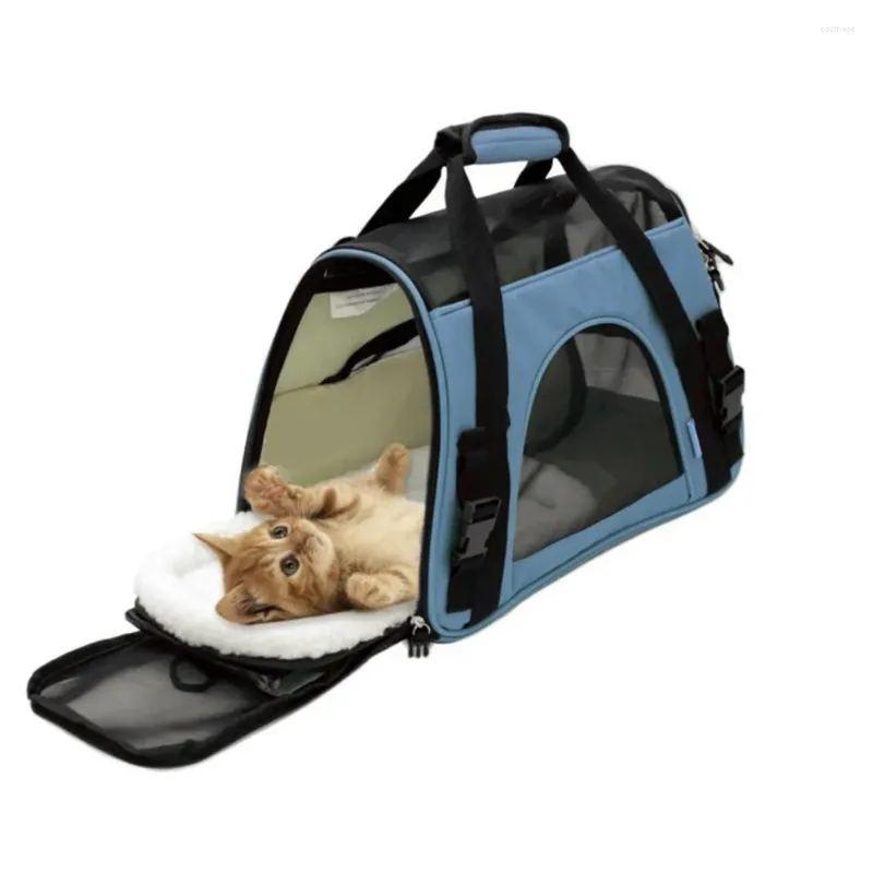 Kattbärare axel remsa bärbar flygbolag godkänd hopfällbar resväska husdjursbärare med fleece -säng