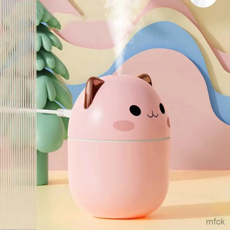 Humidifiers Portable 200ml Air Humidifier Cute Kawaii Aroma Diffuser With Night Light Cool Mist For Bedroom Home Car Purifier Humificador