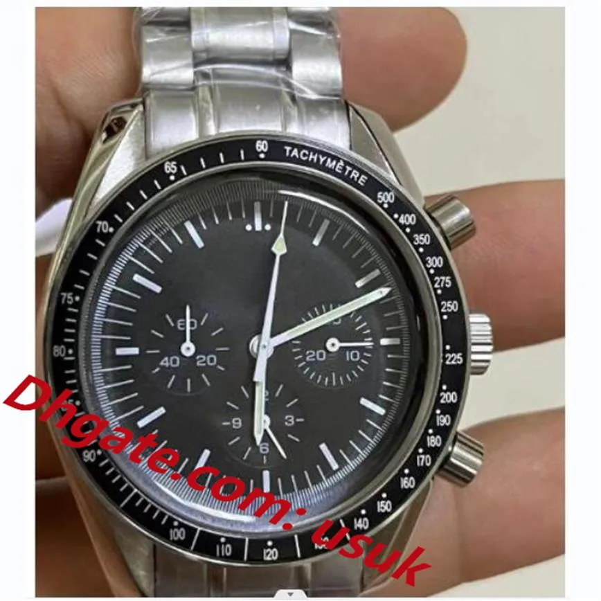 Reloj de pulsera para hombre Cronógrafo al aire libre VK Movimiento de cuarzo Apollo Men Moonwatch Relojes profesionales Reloj deportivo para hombre Dial negro redondo 225I