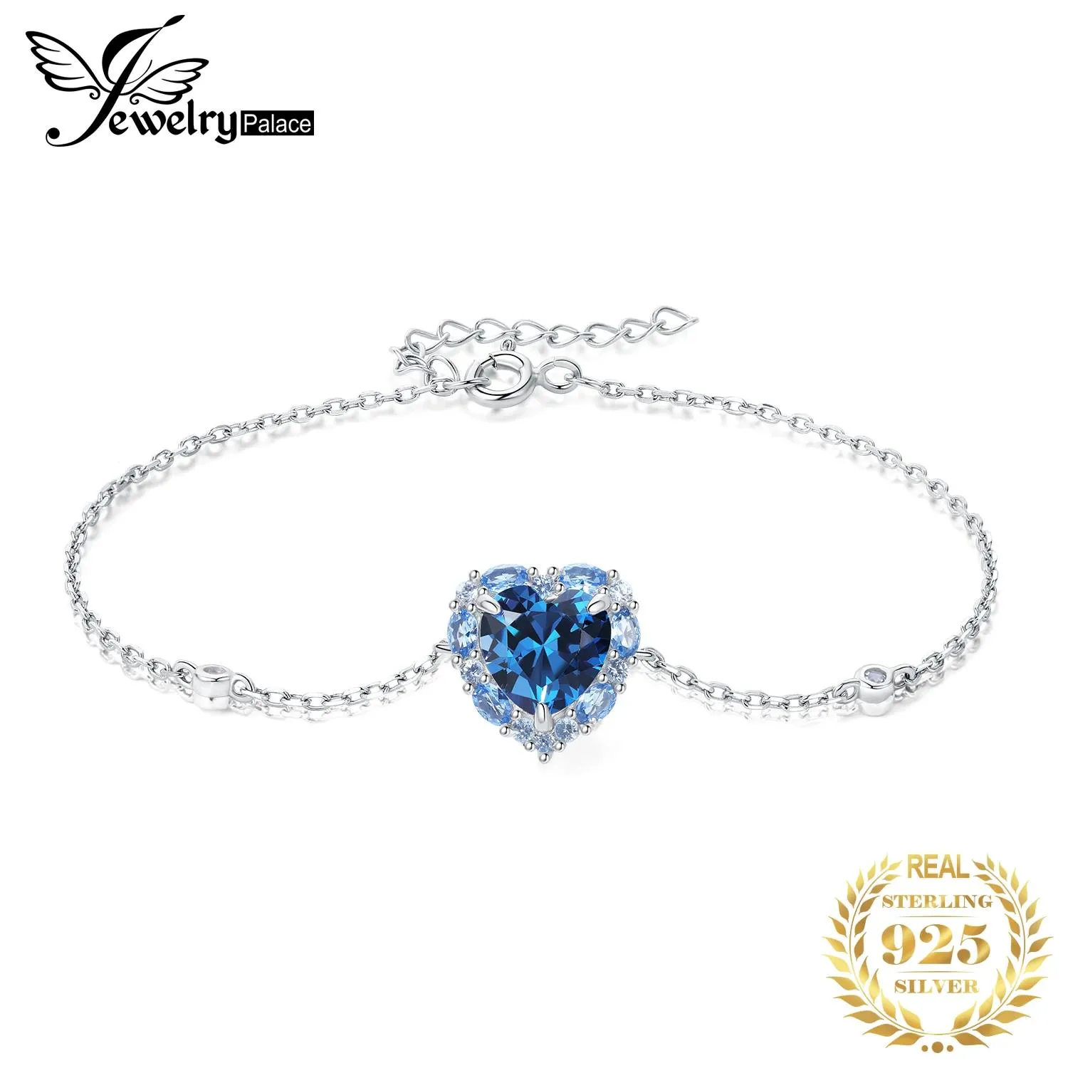 Bangles Jewelrypalace Ny ankomst Hjärt Bow Love 4.2ct Stone skapade Blue Spinel Sterling Sier Justerbar armband för kvinna