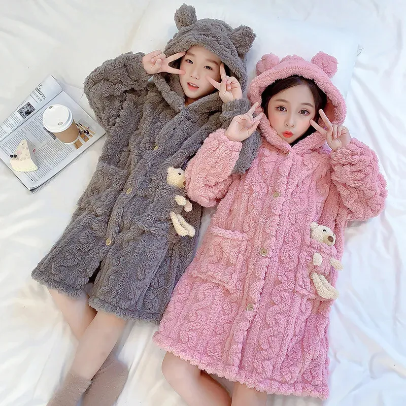 Girls Winter Flannel Robes Thick Sleepwear Nightwear for 6 12Y Kids