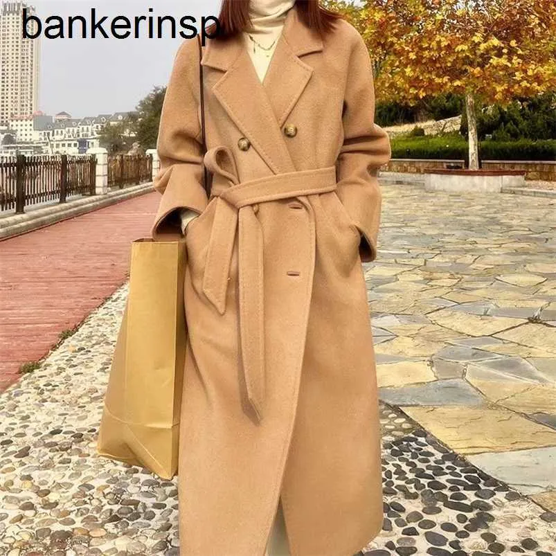 Top Luxury Coat Maxmaras 101801 Manteau en pure laine Maxmara Nouveau manteau en cachemire pour femme avec lacets en polaire Camel Dos haut Saison Haut de gammeJJB5