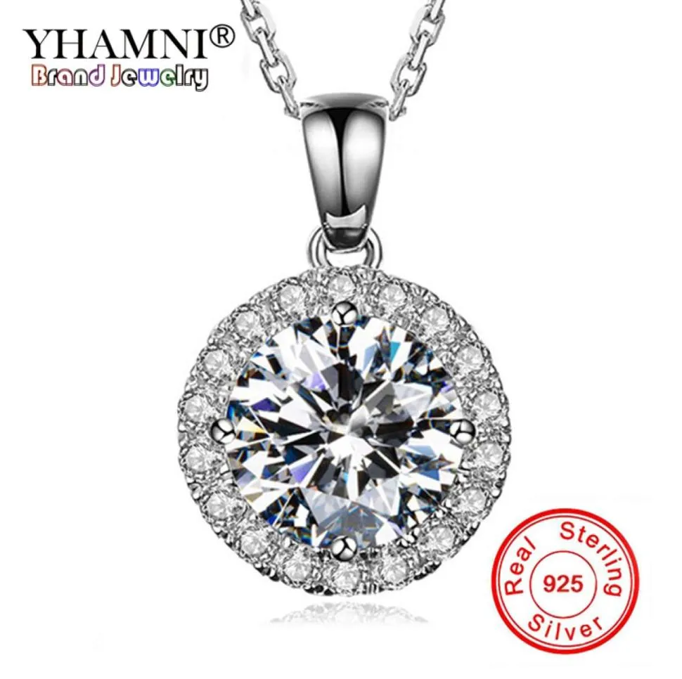 Yhamni Natural 925 Sterling Silver Wedding Pendant Necklace Real Top 5AキュービックジルコニアストーンチェーンネックレスYXL0018357726