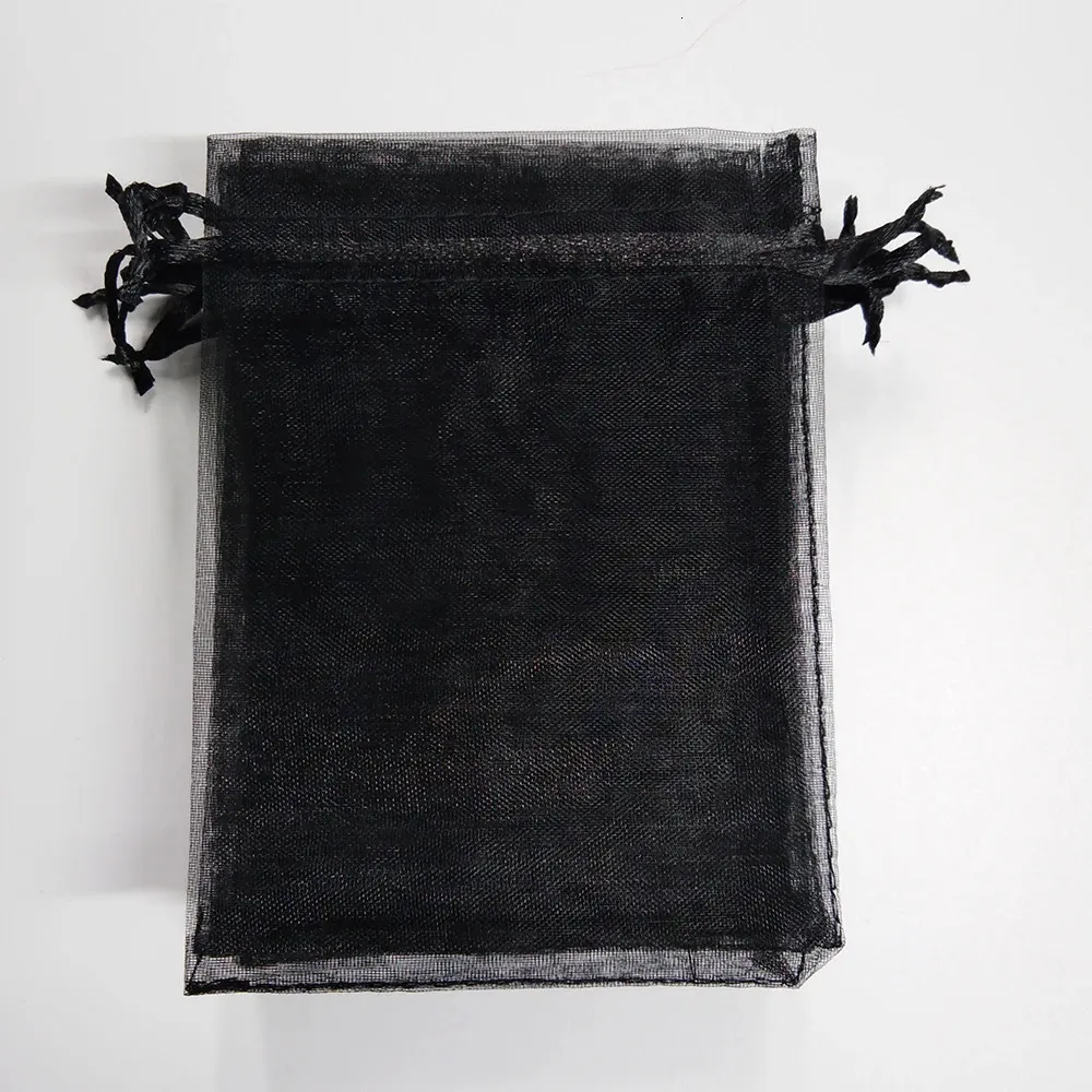 100pcs Black Drawstring Organza Bags Pouch Jewelry Packaging Display Gift Bag For Wedding Party Birthday Box 231225