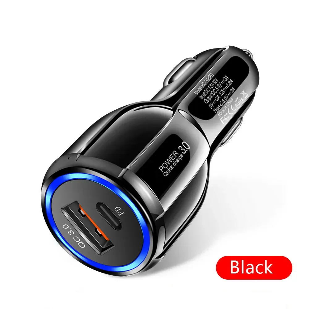 30W 3A QC3.0 Car Chargers PD Type-c Fast Quick Charge Car Cigarette Lighter Adapter  For Iphone 13 14 15 Samsung Xiaomi  Android phone