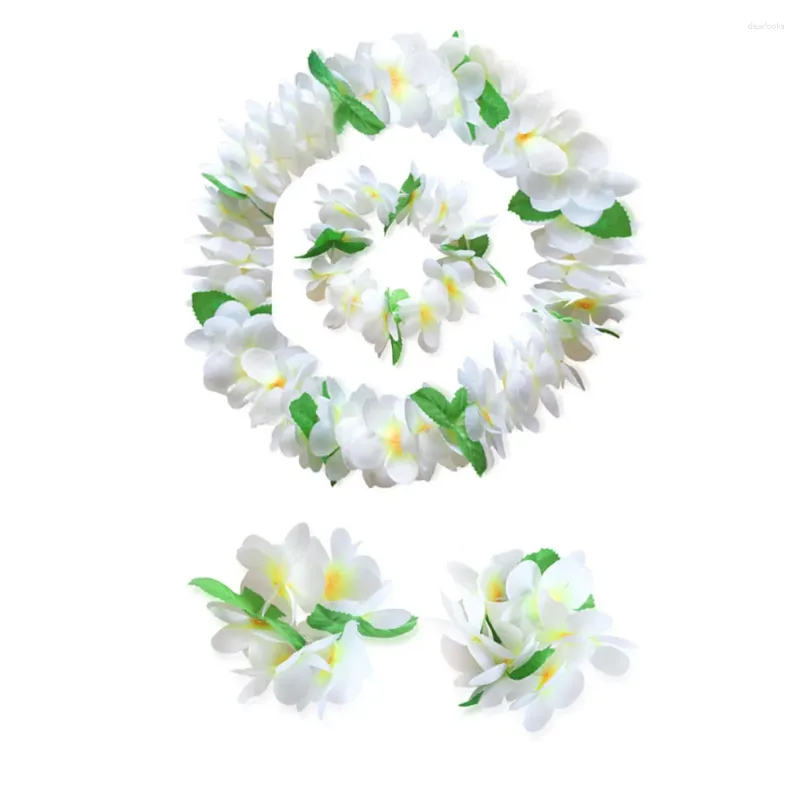 Dekorativa blommor tropiska hawaiian luau och pannband set med blommor leis jumbo -armband strandfestdräkt för