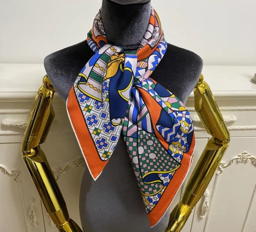 Foulard carré pour femmes 039s, bonne qualité, 100 sergé, matière en soie, motif imprimé orange fin et doux, taille 90cm 90cm2006946