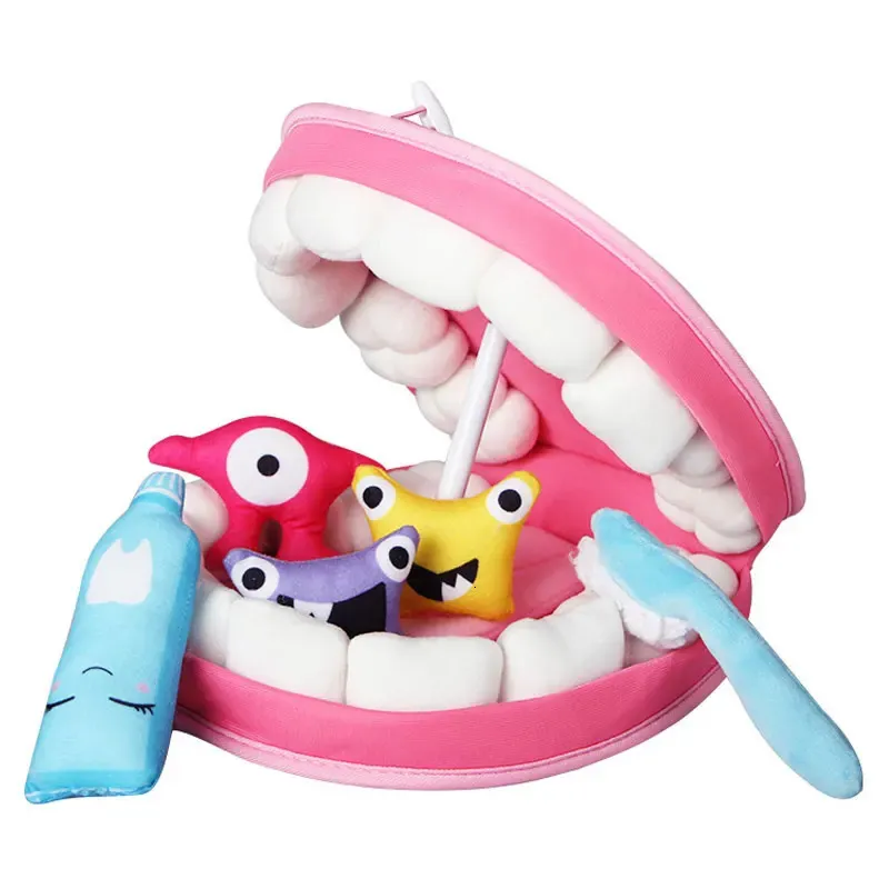 Montessori Leren kinderen speelgoed pluche tanden bacteriën set parochie onderwijshulpmiddelen tandheelkundige gezondheid cognitief spel cadeau 231225