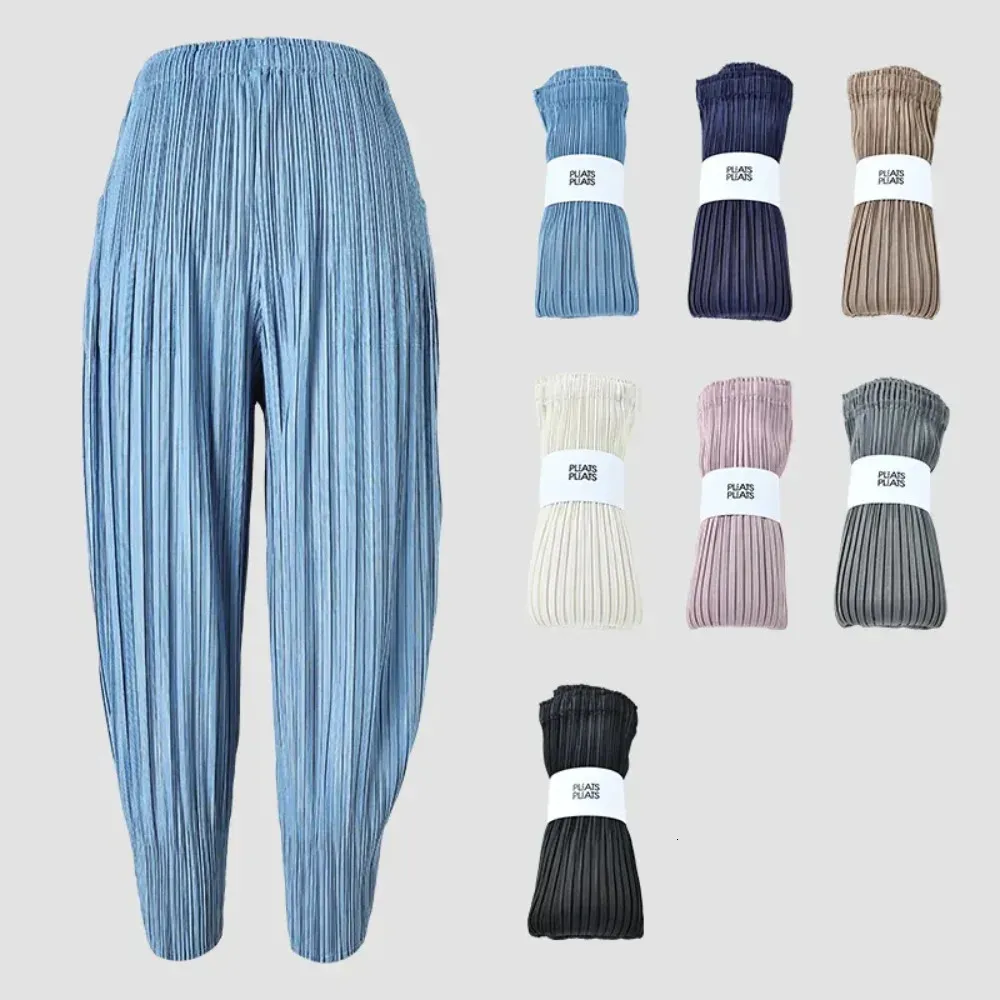 Miyake Pants Female Drape Small Foot Womens Pleated Casual Ninequarter Radish Loose Haren Trousers 231225