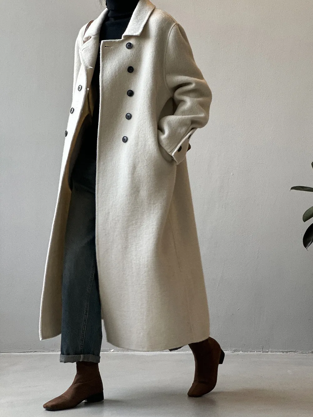 Manteau en laine mi-long à Double boutonnage pour manteau de tempérament d'hiver pour femme